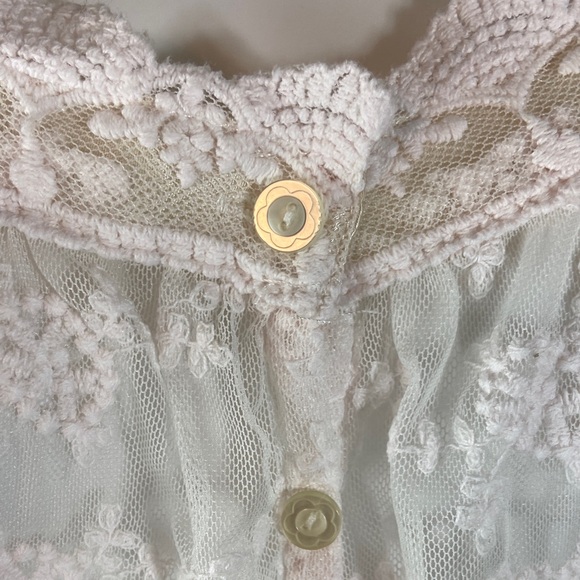 Pinky White Lace sheer Button Tank Top mesh embroidered romantic floral medium M - Picture 4 of 10